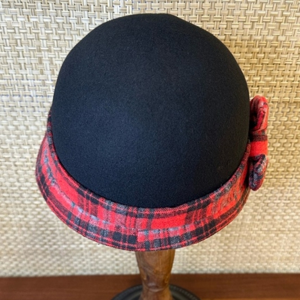 🌟HP🌟Retro Red Tartan Wool Felt Cloche Side Bow Adjustable Water Resistant - Picture 5 of 9